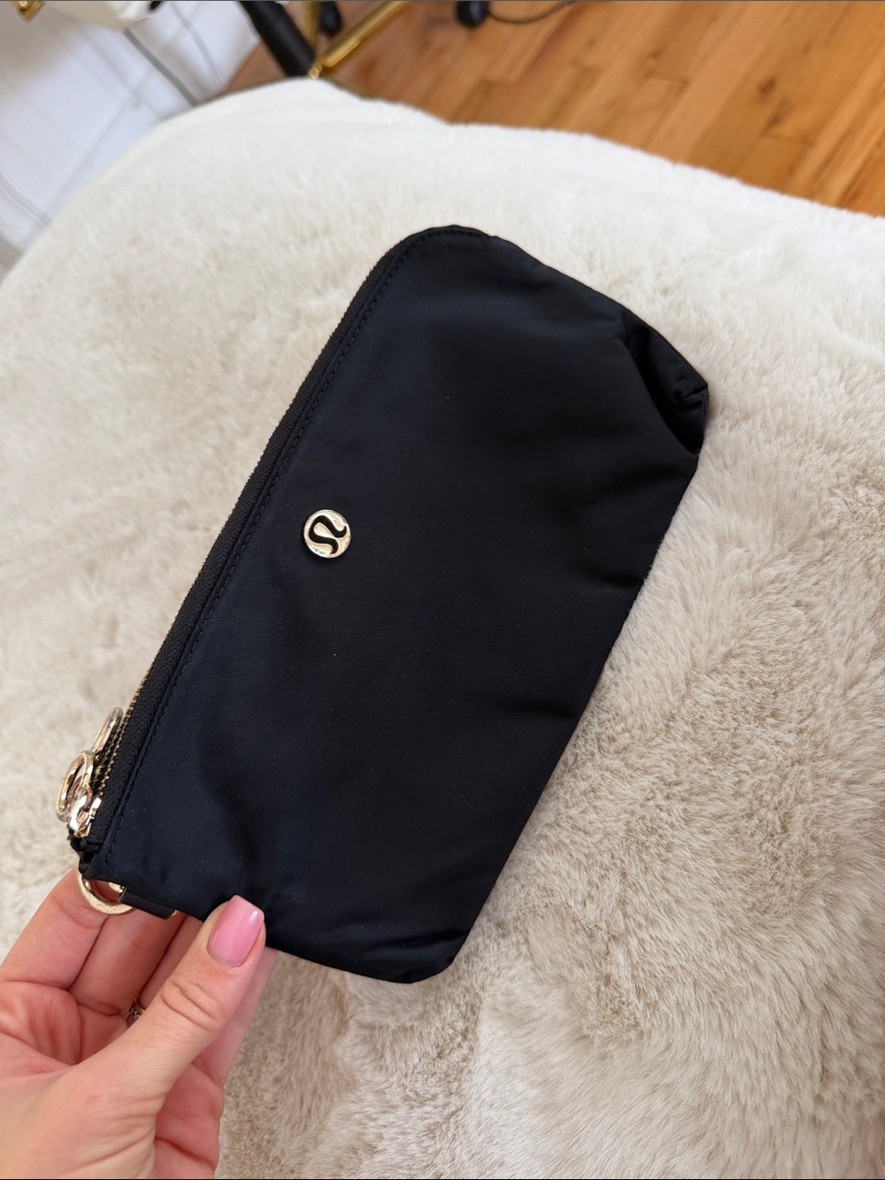 lululemon athletica Black Zip Cosmetic Pouch with Gold Accents